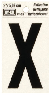 Hy-Ko RV-25/X Reflective Letter, Character: X, 2 in H Character, Black Character, Silver Background, Vinyl